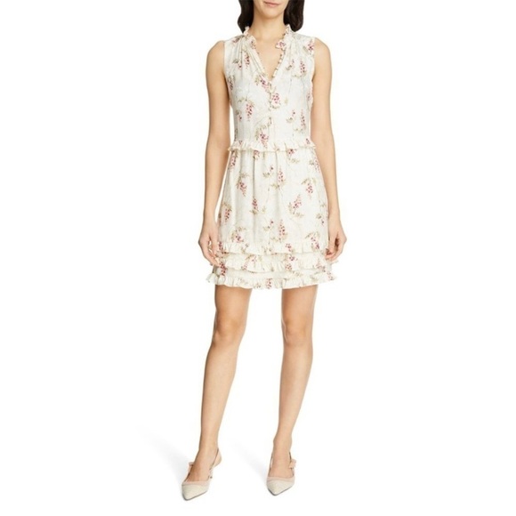 Rebecca Taylor Ivie Floral Silk Blend Ruffle Dress Size 10 Ivory Pink Green - Picture 15 of 15